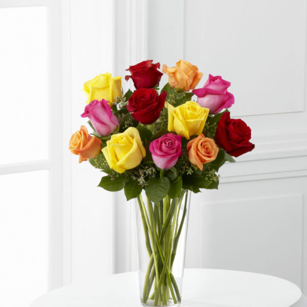 Jarrón con 12 Rosas Multicolores