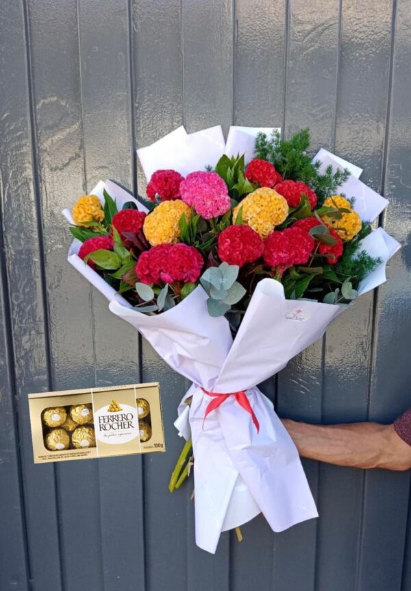 Ramo de Flores de Terciopelo Multicolor + Ferrero Rocher ( 8 u)