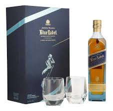 Johnnie Walker Blue Label – Con vasos grabados originales en Estuche Escoces Tiffany