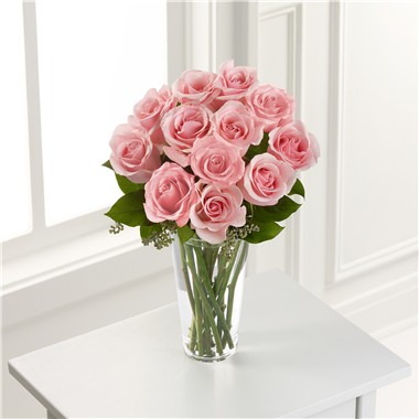 Jarrón con 12 Rosas Rosadas