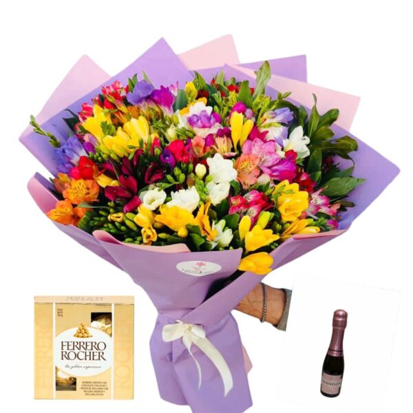 Ramo de Fresias y Astromelias + Chandon 187 ml + Ferrero Rocher ( 4 u)