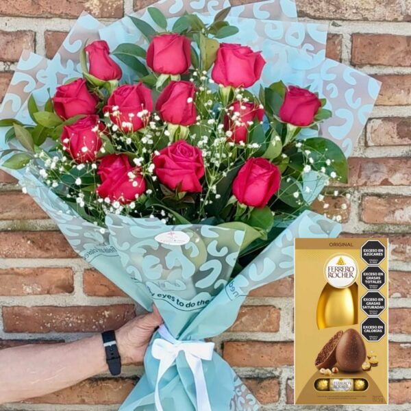 Ramo de 12 Rosas Rojas + Estuche Ferrero Rocher "