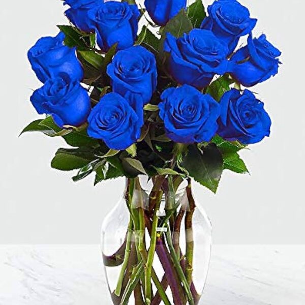 Jarron de 12 Rosas Azules Importadas