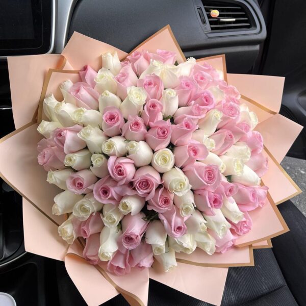 Ramo de 100 Rosas Importadas Blancas y Rosadas