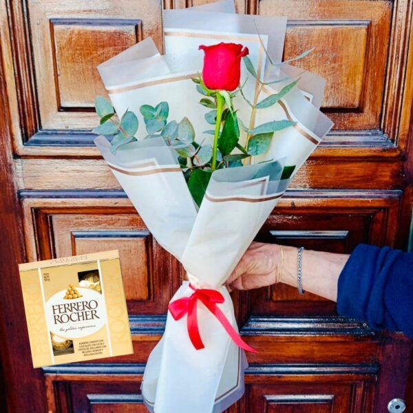 1 Rosas Roja Importada + Ferrero Rocher ( 4 u)